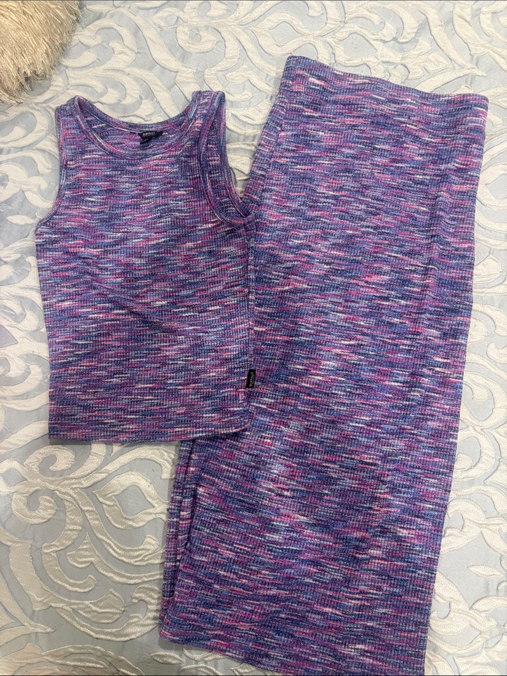 Buffalo David Bitton Purple and Pink Knit Two-Piece Skirt Set